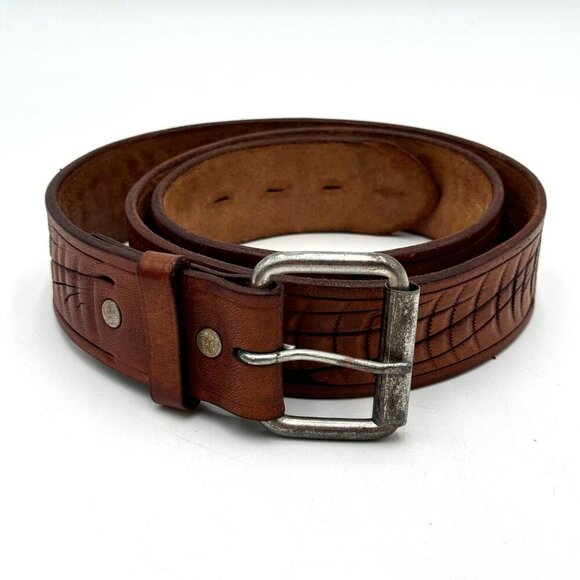 HAND TOOLED BROWN LEATHER MENS BELT FASHION WORK CASUAL OFFICE WEAR MEN BELTS me - Picture 1 of 12
